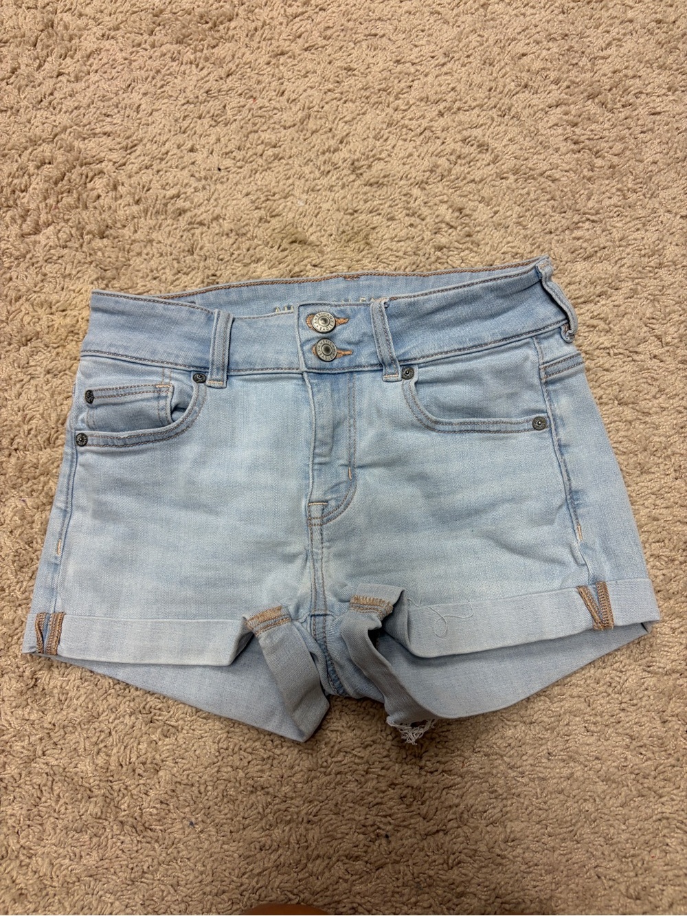 American Eagle Outfitters Light Wash Denim Roll-Cuff Shorts